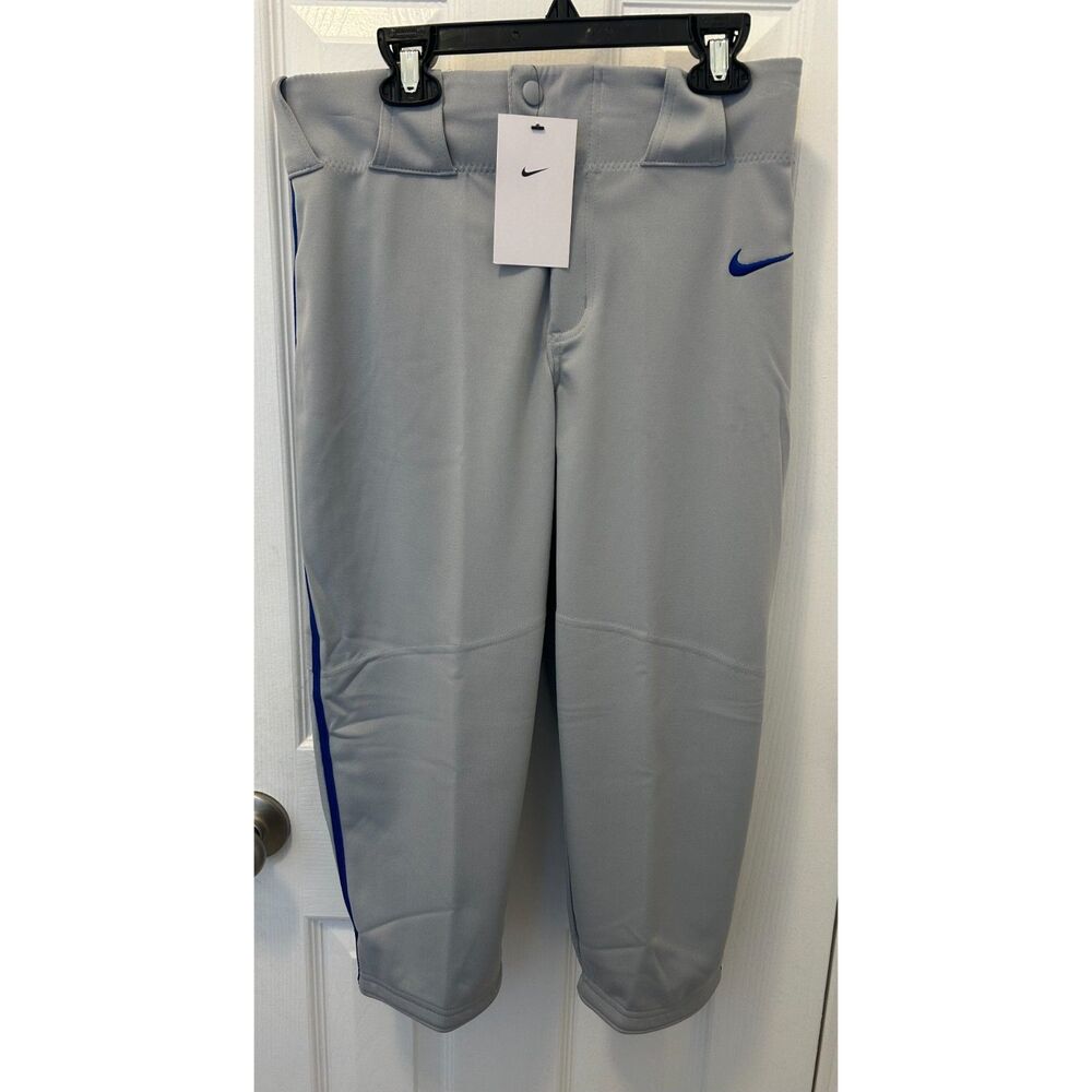 NWT Nike Boys Baseball Pants Size XL Gray With Blue Stripe